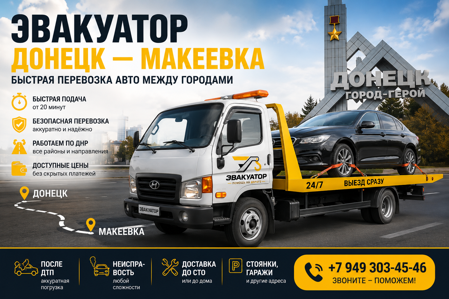 Эвакуатор Донецк Макеевка — перевозка авто между городами
